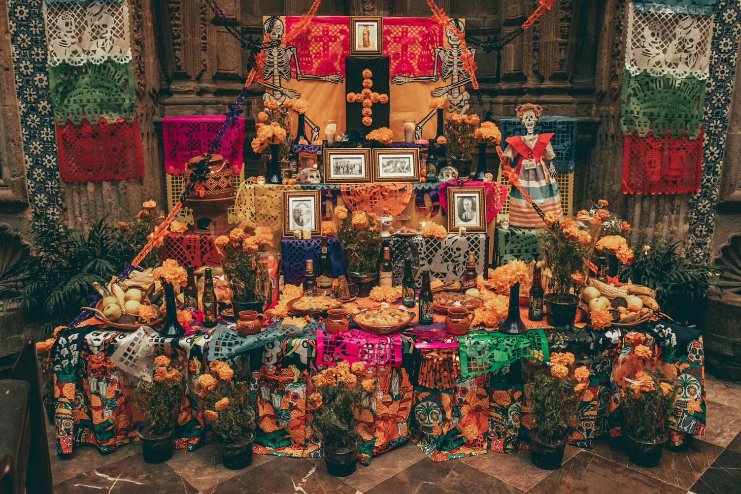 An "ofrenda," or altar, dedicated to loved ones.