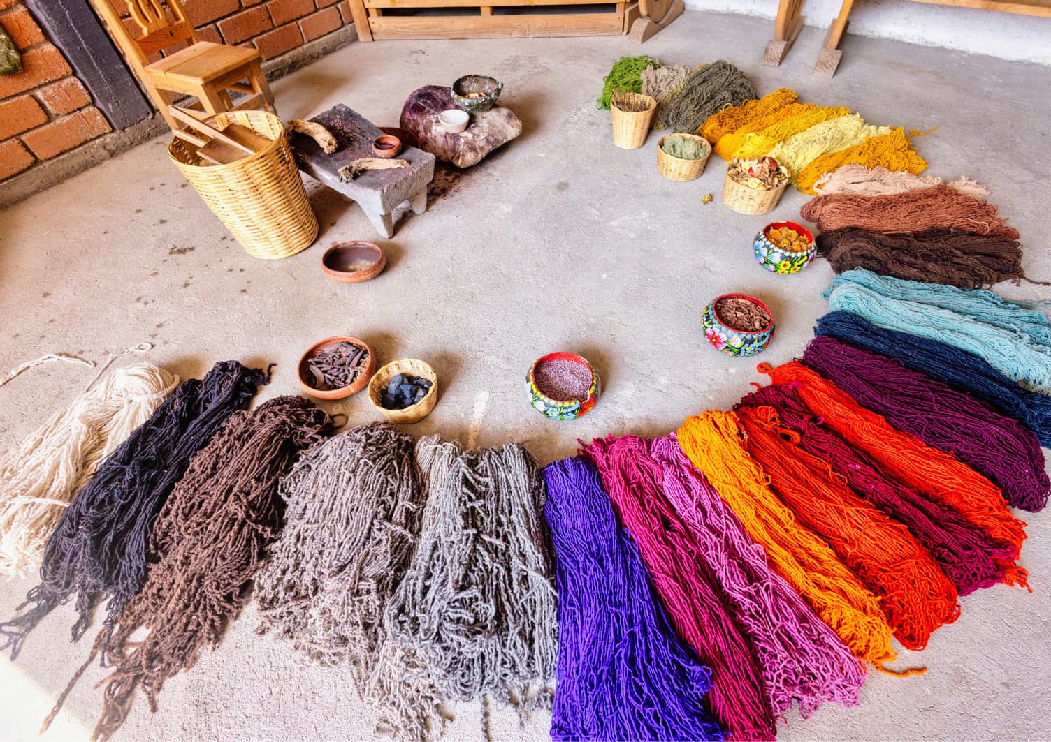 Traditional weaving process of Teotitlán del Valle, a Zapotec village known for its handwoven textiles. 